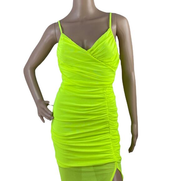 Spring Haze Women Neon Green Sweetheart Neck Spaghetti Strap Mesh Dress Size S - Picture 3 of 9